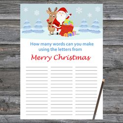 Christmas party games,How Many Words Can You Make From Merry Christmas,Santa claus and reindeer Christmas Trivia Game