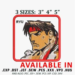 ryu frame embroidery design, anime design, street fighter embroidery, anime shirt, embroidered shirt, digital download