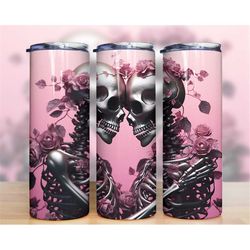 3d dusty rose skeleton lovers tumbler wrap, horror tumbler png, 20oz skinny tumbler sublimation, halloween tumbler wrap