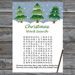 Christmas party games,Christmas Word Search Game Printable,Tree Christmas Trivia Game Cards