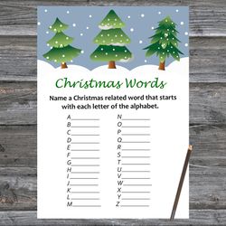Christmas party games,Christmas Word A-Z Game Printable,Tree Christmas Trivia Game Cards