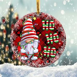 christmas gnome hohoho ornament png, round christmas ornament, png instant download, xmas ornament sublimation designs d