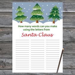 Christmas party games,How Many Words Can You Make From Santa Claus,Tree Christmas Trivia Game Cards