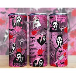 horror characters pink glitter tumbler png, 20oz skinny tumbler png, sublimation design download, coffee tumbler, skinny