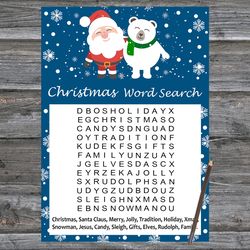 Christmas party games,Christmas Word Search Game Printable,Santa claus and polar bear Christmas Trivia Game Cards