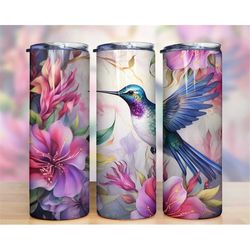 hummingbird floral tumbler 20 oz skinny tumbler sublimation design, instant digital download png, straight & tapered tum