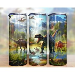 dinosaur tumbler 20 oz skinny tumbler sublimation design, instant digital download png, straight & tapered tumbler wrap