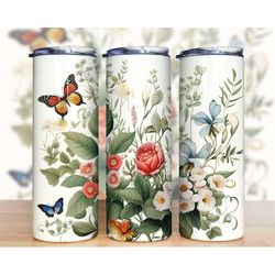 boho butterfly floral tumbler wrap, autumn boho sublimation design, 20 oz skinny tumbler, groovy halloween flower tumble