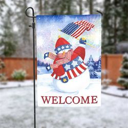 american welcome snowman garden flag - 12x18 garden flag sublimation design download png file instant download