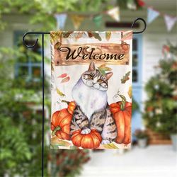 thanksgiving cat welcome garden flag - 12x18 garden flag sublimation design download png file instant download