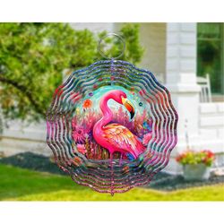 neon flamingo floral wind spinner png file, hanging wind spinners for outdoors, png digital download, sublimation design