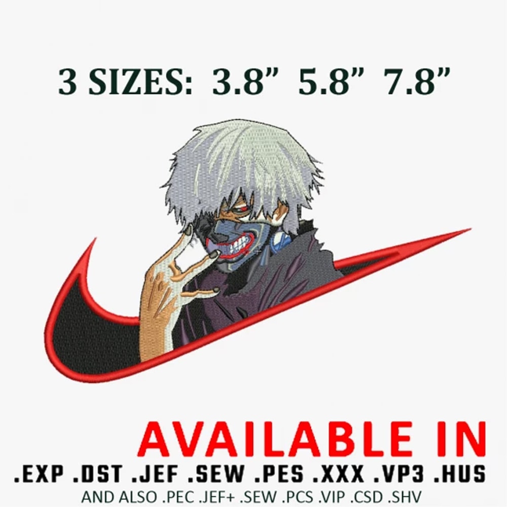 Swoosh kaneki ken embroidery design