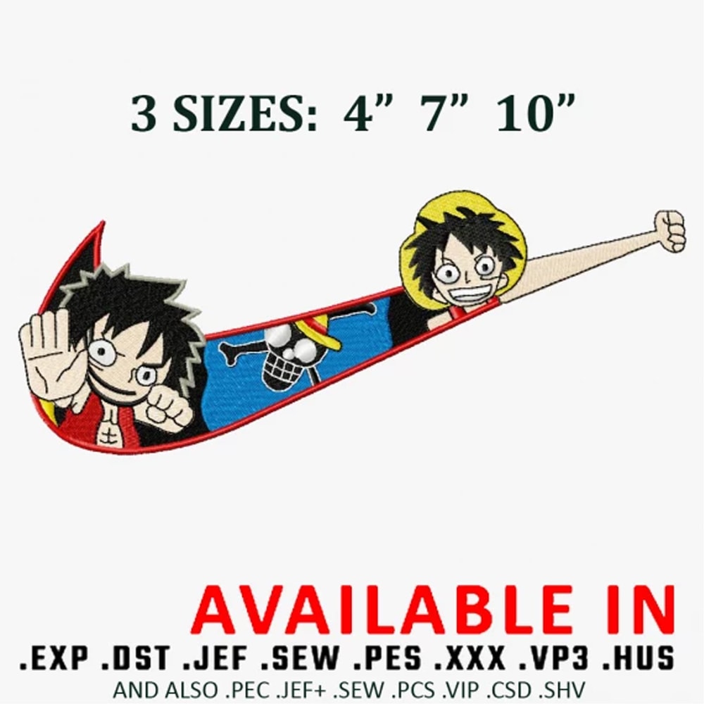 Swoosh luffy chibi embroidery design