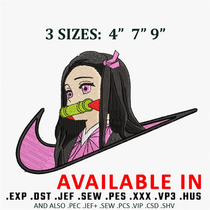 Swoosh nezuko embroidery design