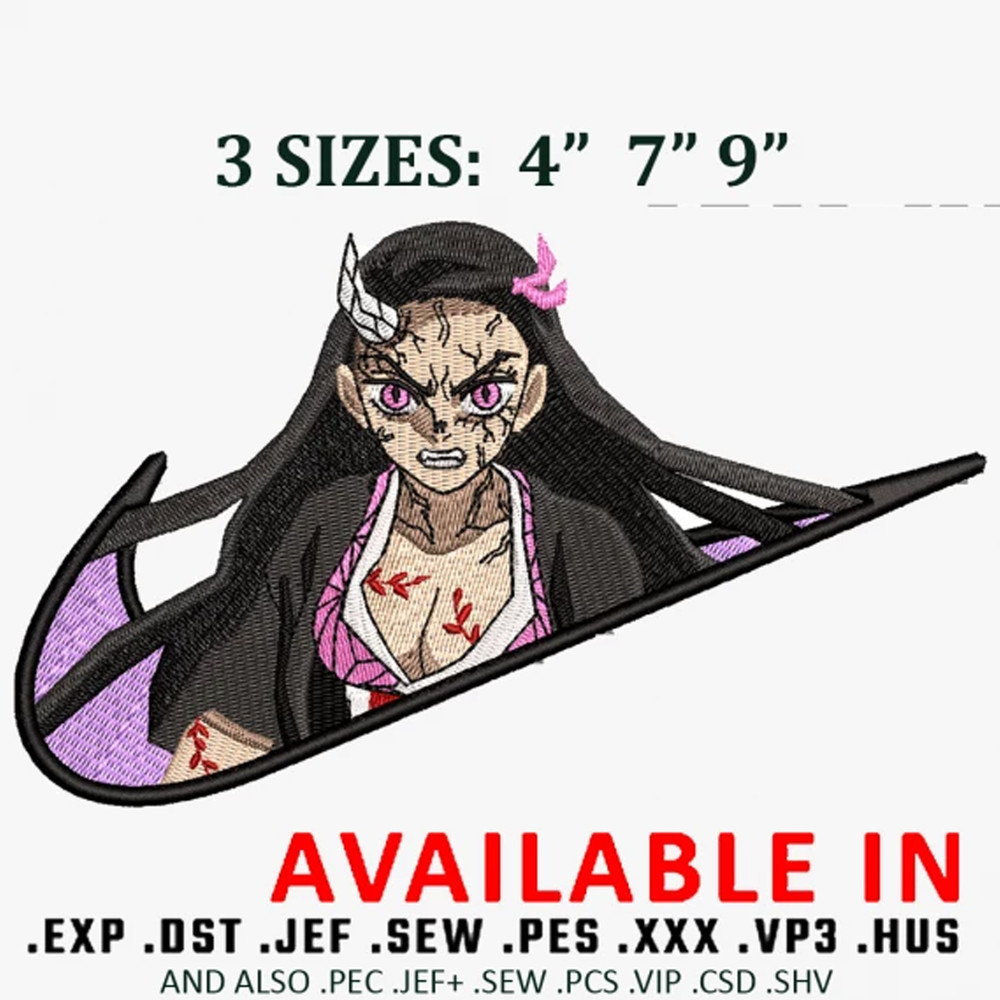Swoosh nezuko demon embroidery design