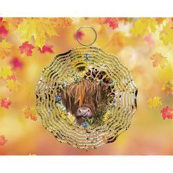 highland cow sunflower wind spinner png file, hanging wind spinners for outdoors, png digital download, sublimation desi