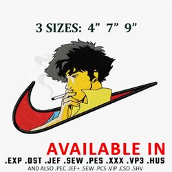 swoosh x spike embroidery design, cowboy bebop embroidery,anime shirt, embroidered shirt, nike design, digital download
