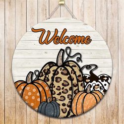 welcome fall round door hanger png, wood door hanger sublimation design, round sign png, digital download