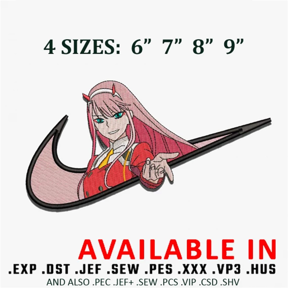 Swoosh x zero two embroidery design