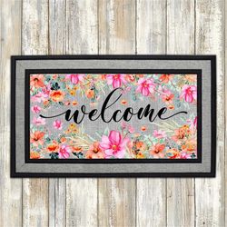 welcome flowers doormat png, front doormat sublimation design download, rug png, rug designs, doormat png file
