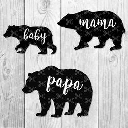 Bear Family Bundle Svg, Bear Family Svg, Bear Papa Svg, Bear Mama Svg, Bear Baby Svg, Png Dxf File