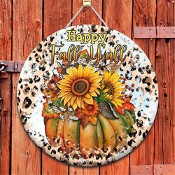 Happy Fall Y'all Round Door Hanger Png, Wood Door Hanger Sublimation Design, Round Sign Png, Digital Download