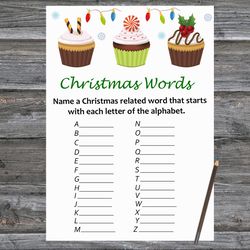 Christmas party games,Christmas Word A-Z Game Printable,Cake Christmas Trivia Game Cards