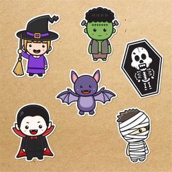 Cute Halloween Characters Sticker Bundle, Sticker PNG Bundle, Printable Stickers, Digital Stickers, Print and Cut Sticke