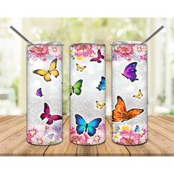 butterfly glitter floral tumbler png, 20oz skinny tumbler png, sublimation design download, coffee tumbler, skinny tumbl