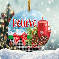 christmas believe floral ornament png, round christmas ornament, png instant download, xmas ornament sublimation designs