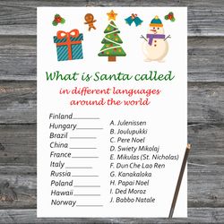 Christmas party games,Christmas Around the World Game Printable,Snowman and tree Christmas Trivia Game Cards