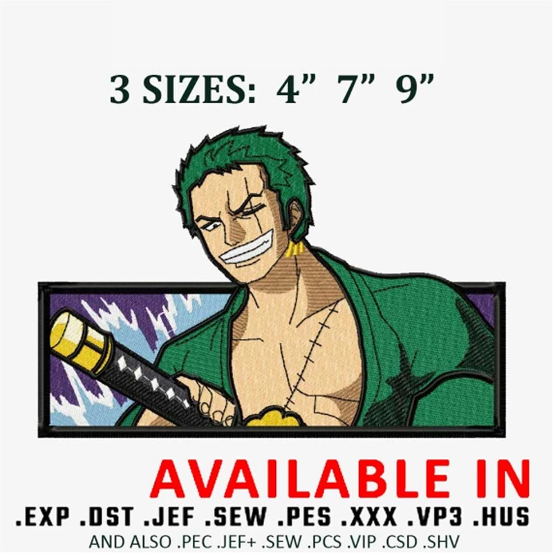 Zoro sword embroidery design