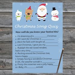 Christmas party games,Christmas Song Trivia Game Printable,Happy Santa claus Christmas Trivia Game Cards
