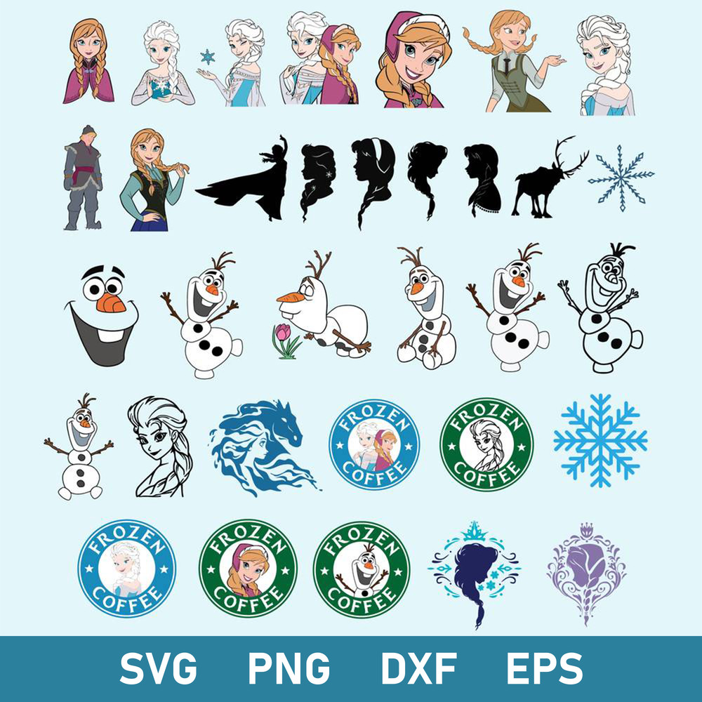 Flozen Bundle Svg, Elsa Flozen Svg, Flozen Starbucks Svg, Disney Princess Svg, Png Dxf Eps file.jpg