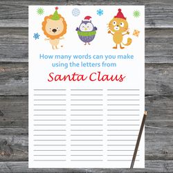 Christmas party games,How Many Words Can You Make From Santa Claus,Happy winter animals Christmas Trivia Game Cards