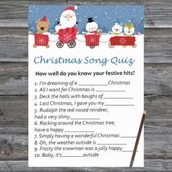 Christmas party games,Christmas Song Trivia Game Printable,Santa claus train Christmas Trivia Game Cards
