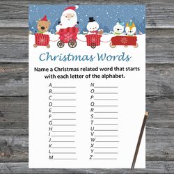 Christmas party games,Christmas Word A-Z Game Printable,Santa claus train Christmas Trivia Game Cards