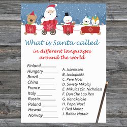 Christmas party games,Christmas Around the World Game Printable,Santa claus train Christmas Trivia Game Cards