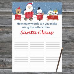 Christmas party games,How Many Words Can You Make From Santa Claus,Santa claus train Christmas Trivia Game Cards