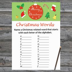 Christmas party games,Christmas Word A-Z Game Printable,Merry Christmas Trivia Game Cards