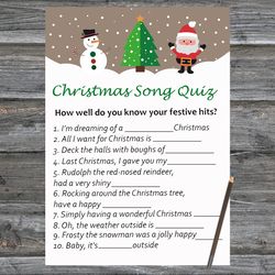 Christmas party games,Christmas Song Trivia Game Printable,Santa Claus and Snowman Christmas Trivia Game Cards