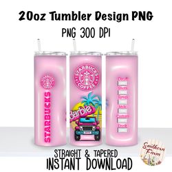 Inflated Puffy Barbie Jeep 20oz  Skinny Tumbler Sublimation Wrap PNG, Waterslide, UV DTF,  Digital Instant Download