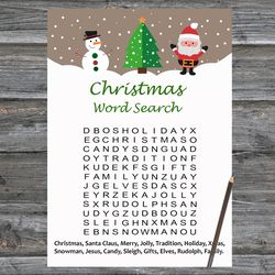 Christmas party games,Christmas Word Search Game Printable,Santa Claus and Snowman Christmas Trivia Game Cards