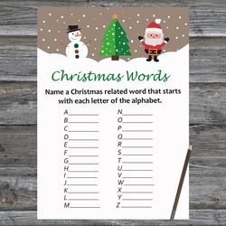 Christmas party games,Christmas Word A-Z Game Printable,Santa Claus and Snowman Christmas Trivia Game Cards