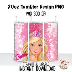 Barbie Glitter 20oz  Skinny Tumbler Sublimation Wrap PNG, Waterslide, UV DTF,  Digital Instant Download