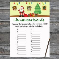 Christmas party games,Christmas Word A-Z Game Printable,Happy Santa Claus Christmas Trivia Game Cards