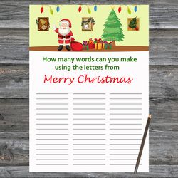 Christmas party games,How Many Words Can You Make From Merry Christmas,Happy Santa Claus Christmas Trivia Game Cards
