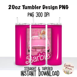Barbie Box in Pink Car 20oz  Skinny Tumbler Sublimation Wrap PNG, Waterslide, UV DTF,  Digital Instant Download