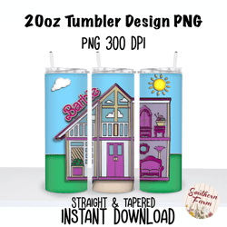 Barbie Dream House 20oz Skinny Tumbler Sublimation Wrap PNG, Waterslide, UV DTF,  Digital Instant Download