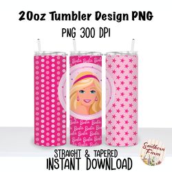 Barbie 20oz Skinny Tumbler Sublimation Wrap PNG, Waterslide, UV DTF,  Digital Instant Download